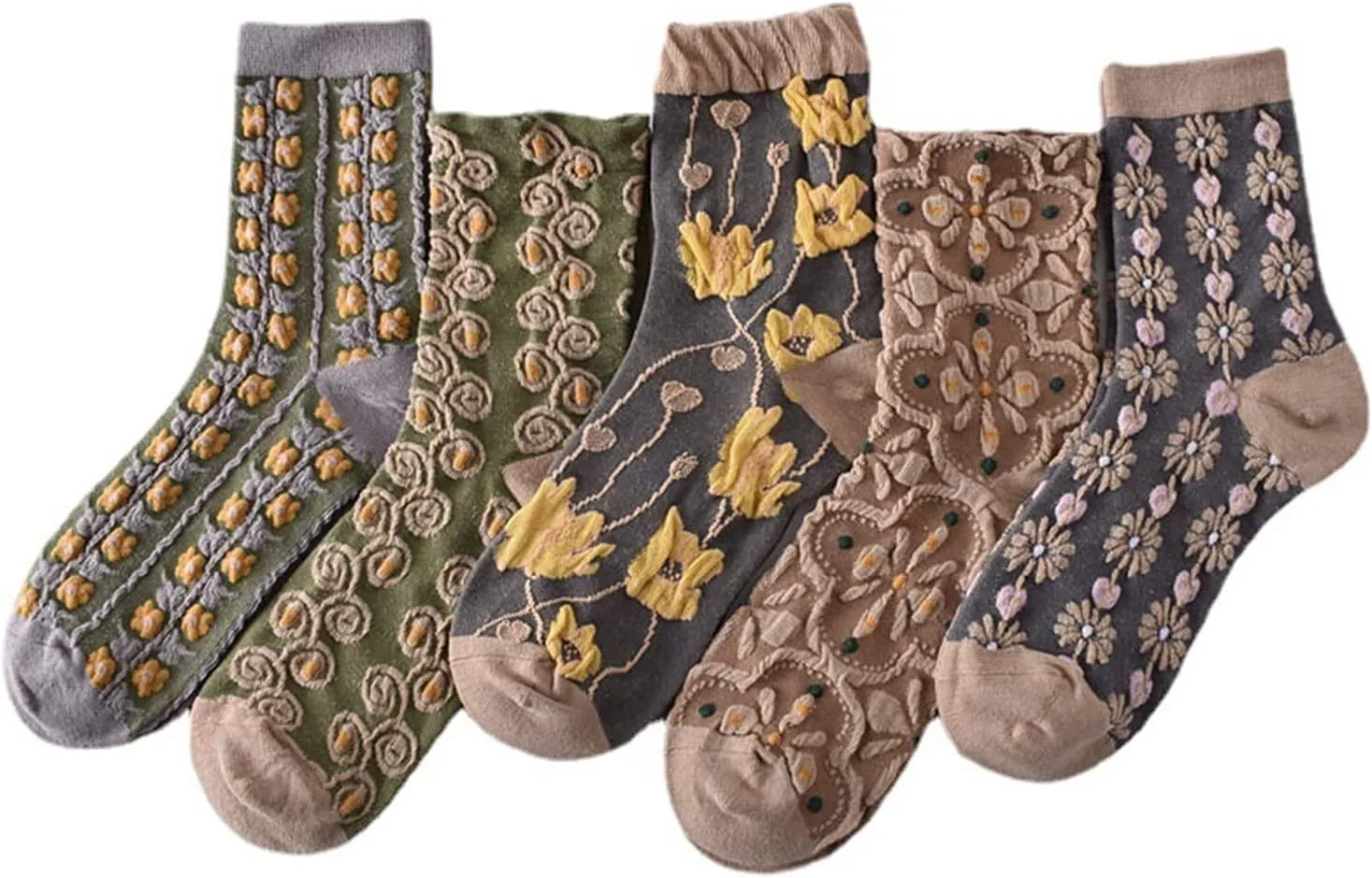 5 Pairs Womens Floral Cotton Socks,Floral Retro Style Novelty Cotton Socks,Winter Thickened Warm Women Vintage Socks