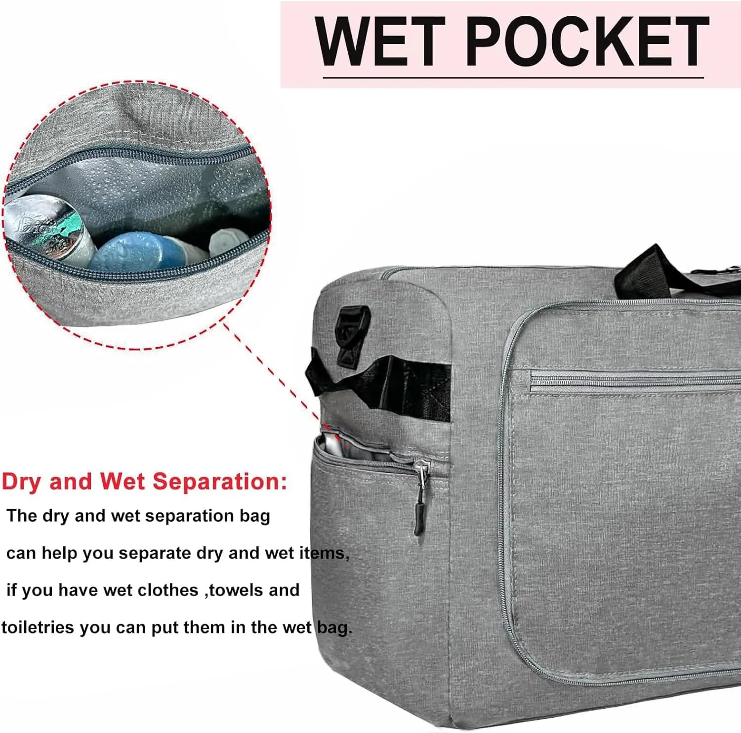 65L Travel Duffel Bag for Men Women Foldable Large Weekender Bag with Shoes Compartment & Wet Pocket Waterproof & Tear Resistant, Darkgrey, 65L