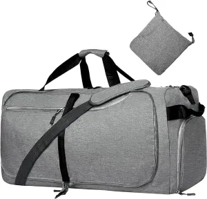 65L Travel Duffel Bag for Men Women Foldable Large Weekender Bag with Shoes Compartment & Wet Pocket Waterproof & Tear Resistant, Darkgrey, 65L