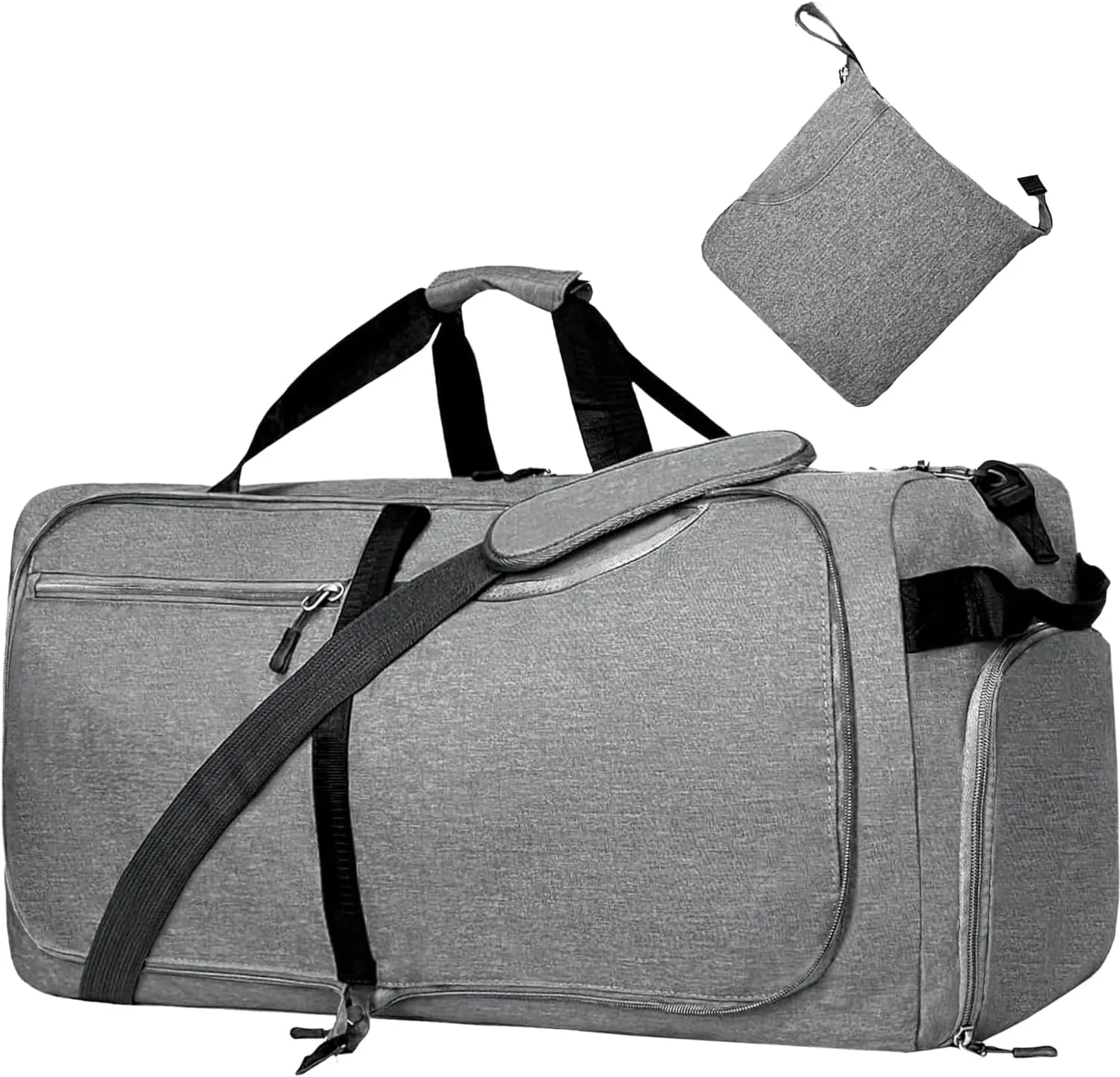 65L Travel Duffel Bag for Men Women Foldable Large Weekender Bag with Shoes Compartment & Wet Pocket Waterproof & Tear Resistant, Darkgrey, 65L