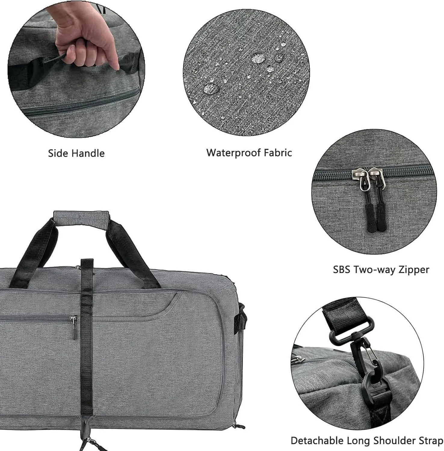 65L Travel Duffel Bag for Men Women Foldable Large Weekender Bag with Shoes Compartment & Wet Pocket Waterproof & Tear Resistant, Darkgrey, 65L