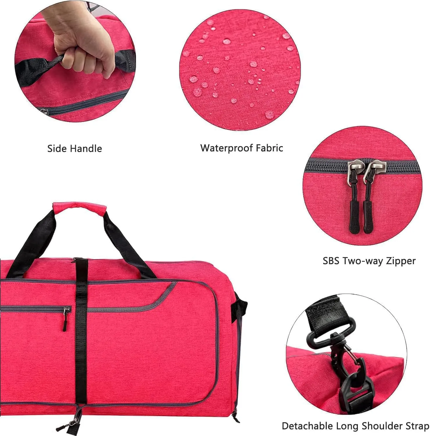 65L Travel Duffel Bag for Men Women Foldable Large Weekender Bag with Shoes Compartment & Wet Pocket Waterproof & Tear Resistant, Rose, 65L