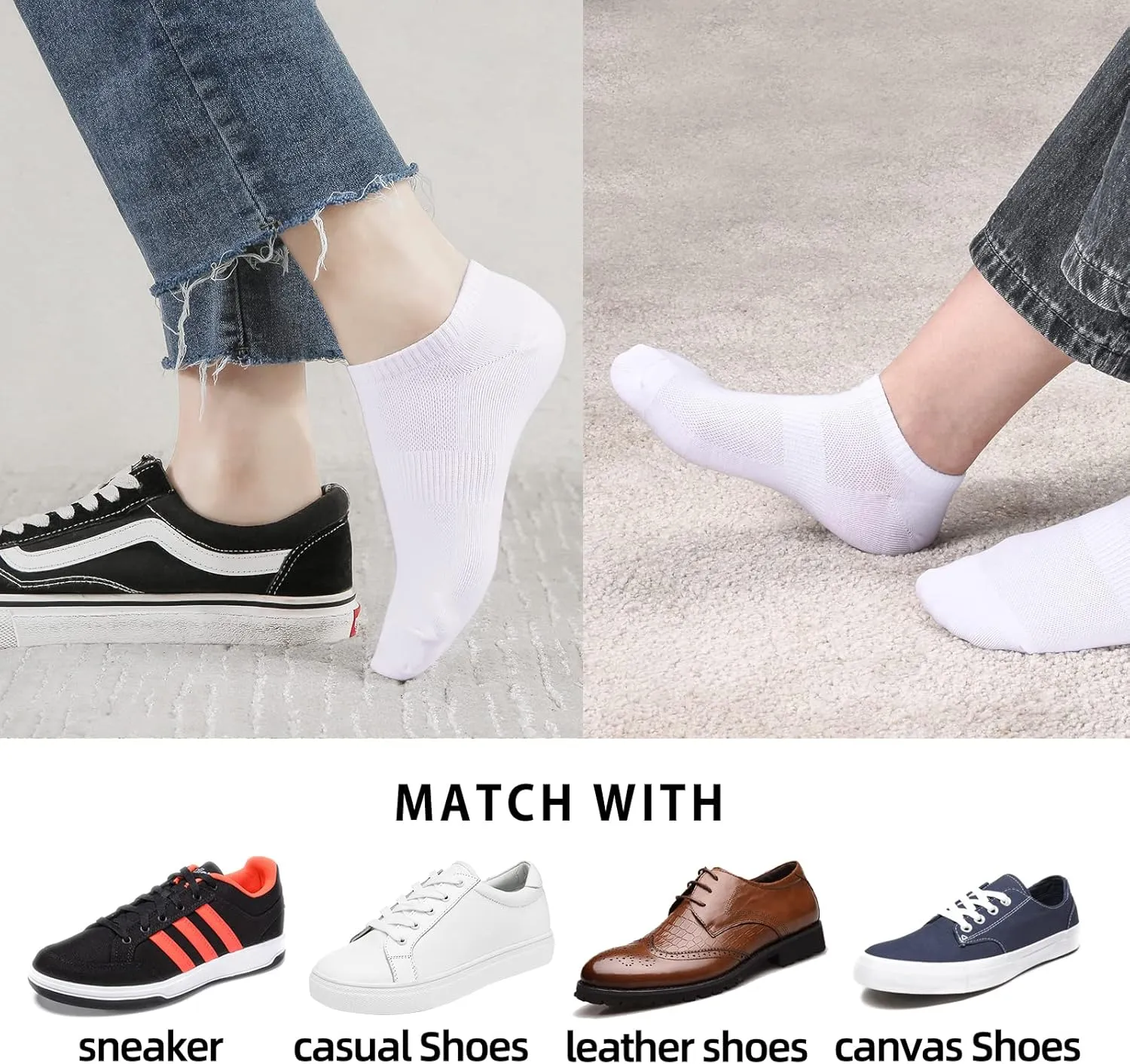 8 Pairs Ankle Socks Women's and Men Thin Cotton Low Cut No Show Athletic Running Socks