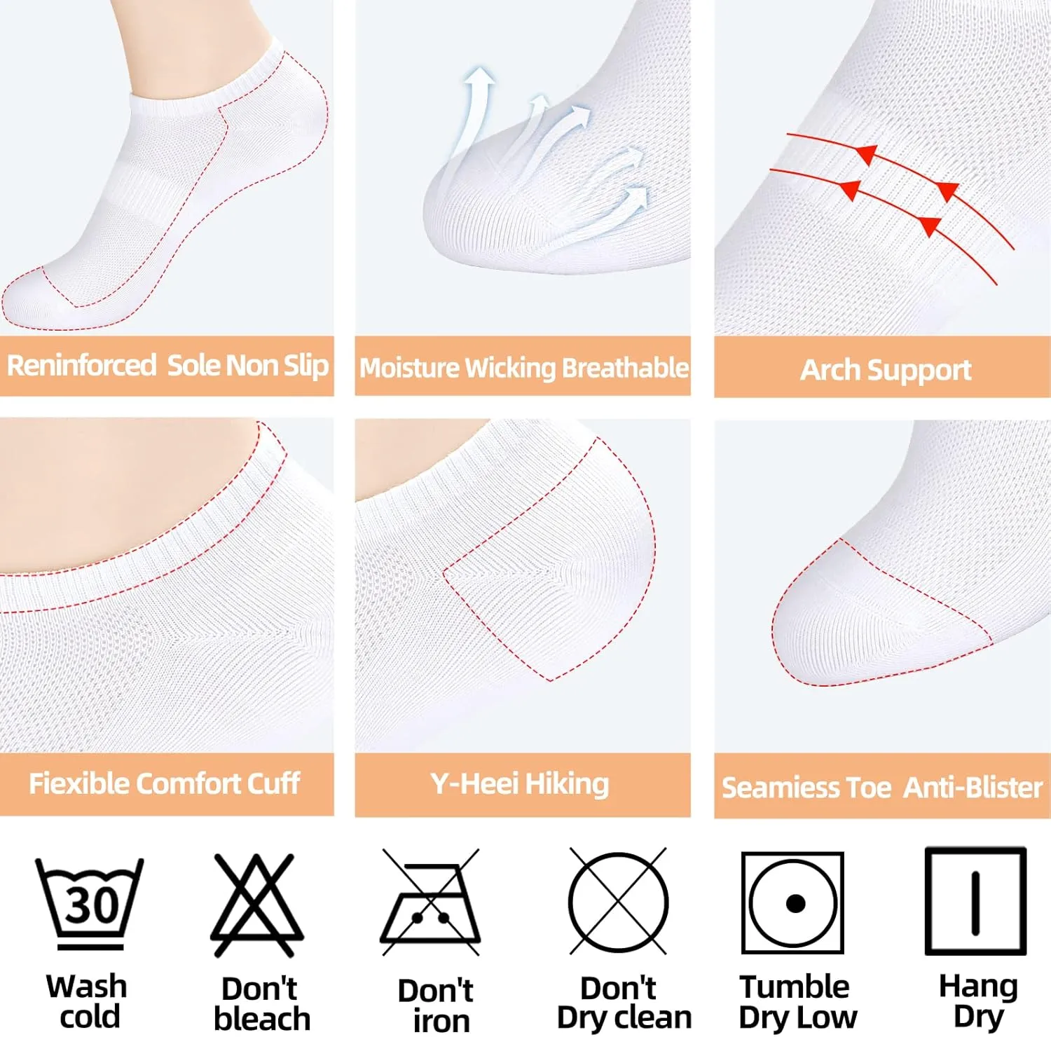 8 Pairs Ankle Socks Women's and Men Thin Cotton Low Cut No Show Athletic Running Socks