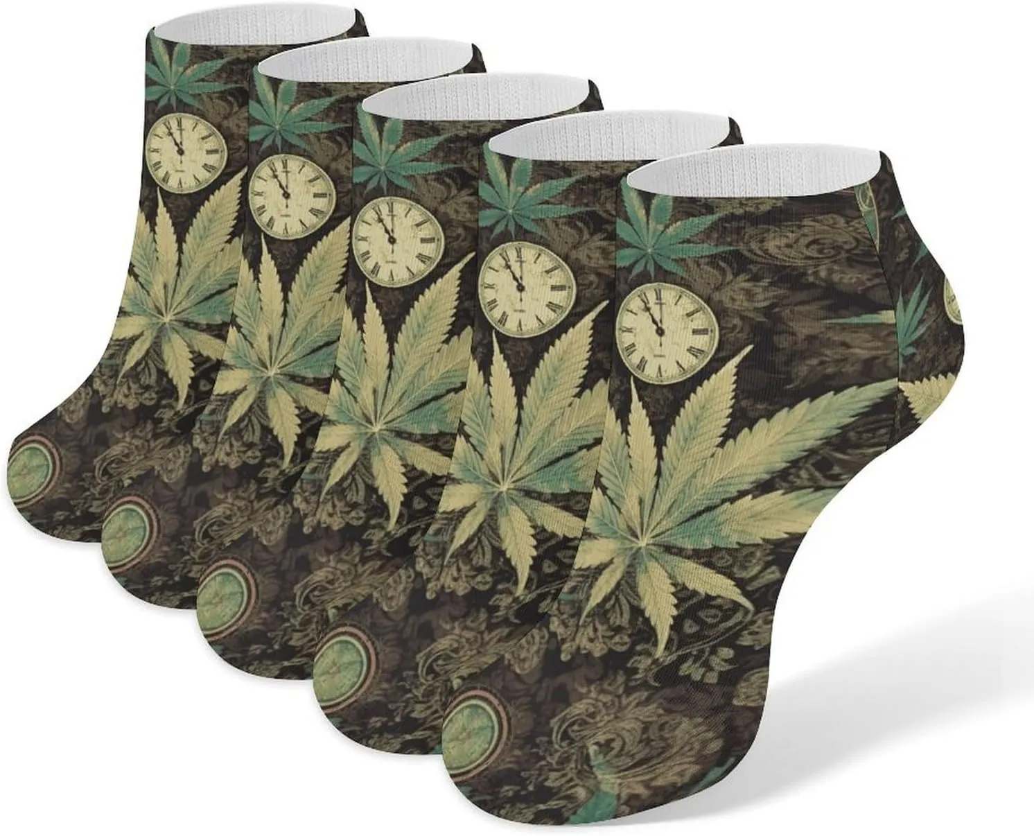A Puff in Time Weed Marijuana Ankle Socks Soft Breathable No Show Socks Comfortable Cotton Low Cut Casual Socks for Women Men 5 Pairs