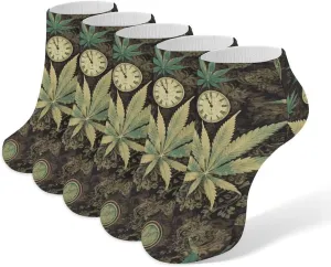 A Puff in Time Weed Marijuana Ankle Socks Soft Breathable No Show Socks Comfortable Cotton Low Cut Casual Socks for Women Men 5 Pairs