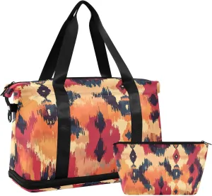 Abstract Fabric Pattern Sports Gym Bag,Travel Duffel bag with Wet Pocket & Shoes Compartment Lightweight Waterproof Overnight Bag for Men Women