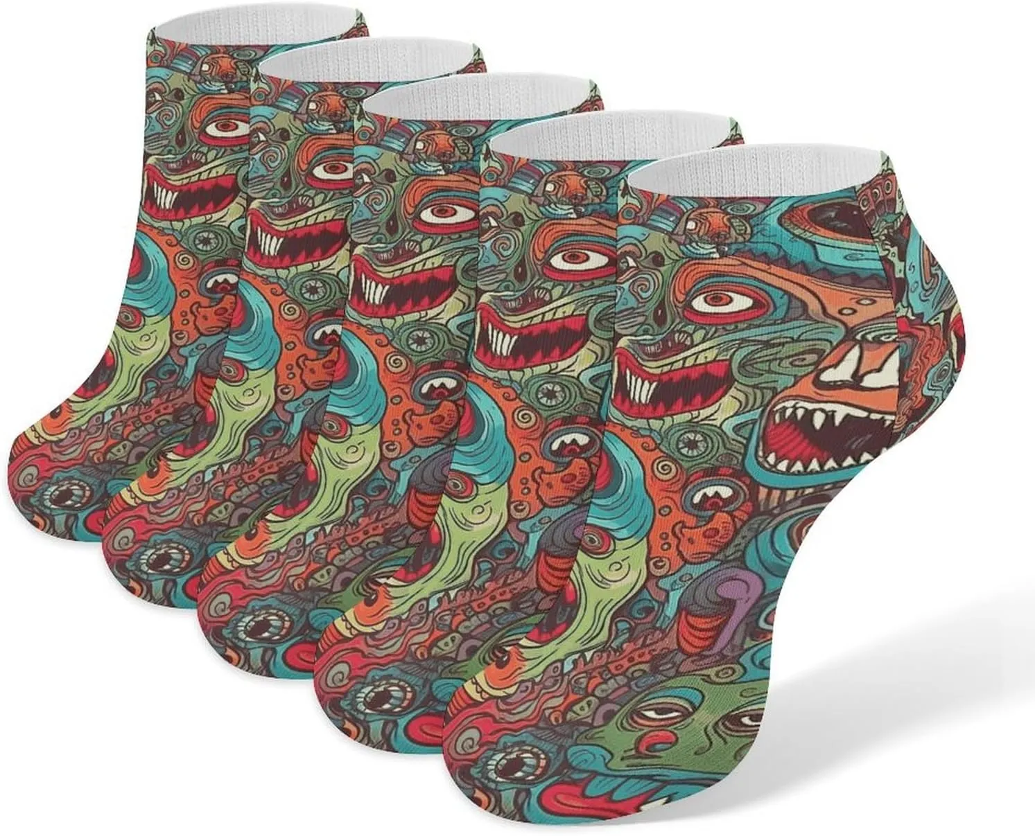 Abstract Monster Ankle Socks Soft Breathable No Show Socks Comfortable Cotton Low Cut Casual Socks for Women Men 5 Pairs