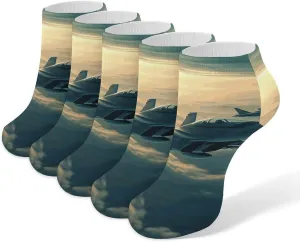 Aircraft Fighter Jets Ankle Socks Soft Breathable No Show Socks Comfortable Cotton Low Cut Casual Socks for Women Men 5 Pairs