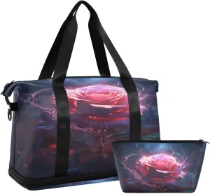 ALAZA Abstract Rose Gym Bag Sports Duffel Bag with Shoes Compartment, Overnight Weekender Travel Tote Bag for Women Men Trip College