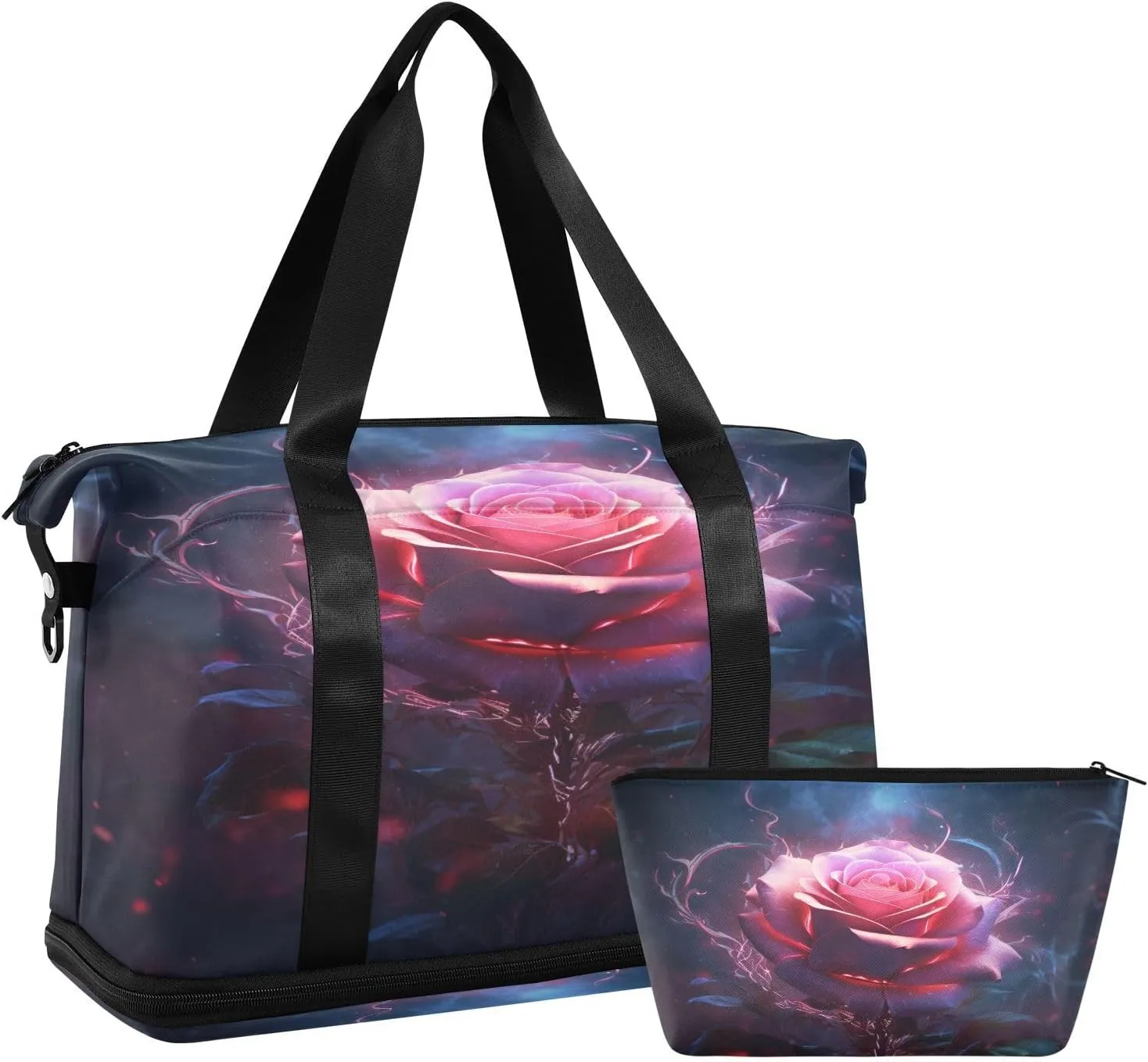 ALAZA Abstract Rose Gym Bag Sports Duffel Bag with Shoes Compartment, Overnight Weekender Travel Tote Bag for Women Men Trip College