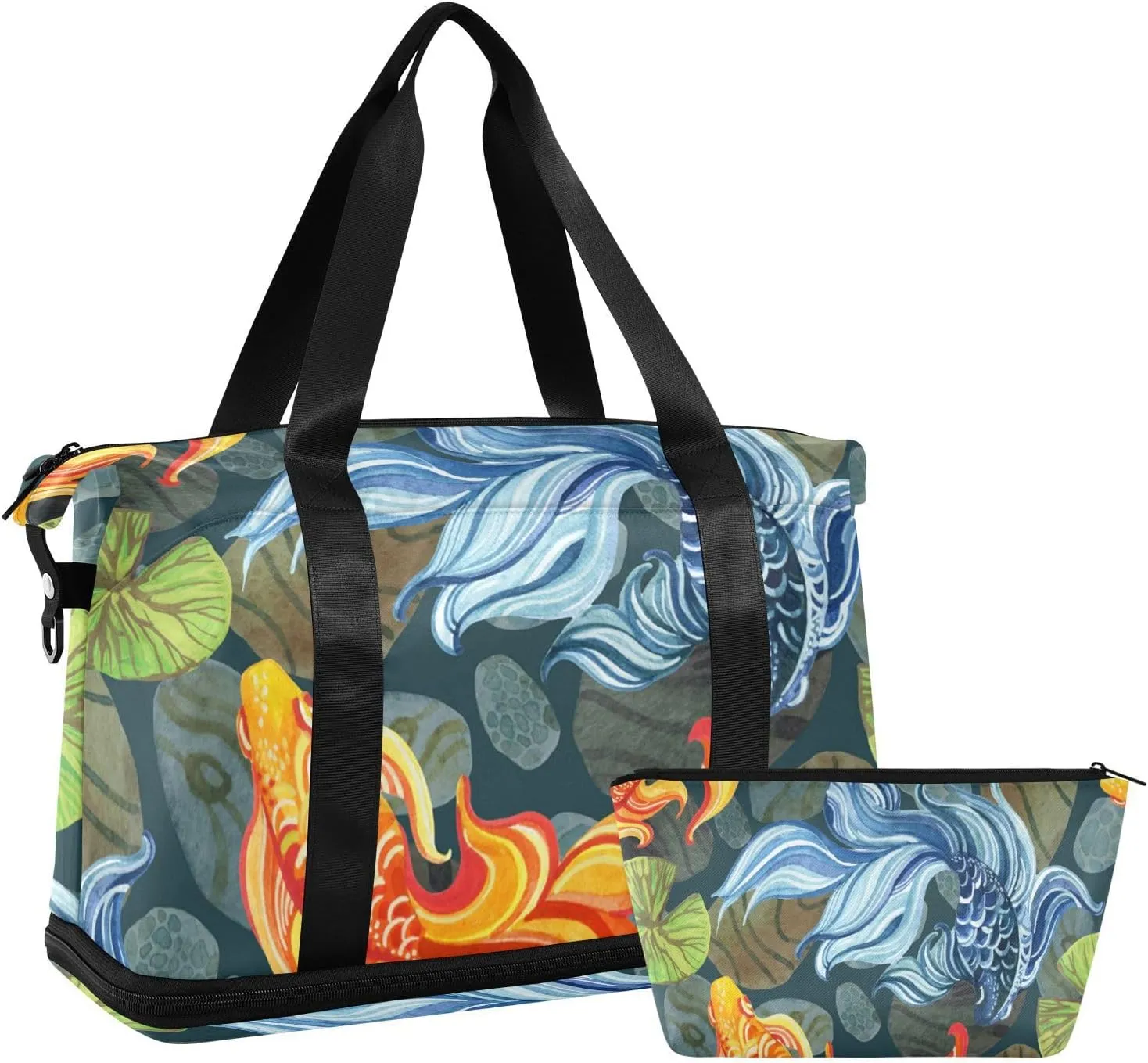 ALAZA Asian Goldfishes Gym Bag Sports Duffel Bag with Shoes Compartment, Overnight Weekender Travel Tote Bag for Women Men Trip College