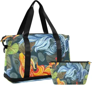 ALAZA Asian Goldfishes Gym Bag Sports Duffel Bag with Shoes Compartment, Overnight Weekender Travel Tote Bag for Women Men Trip College