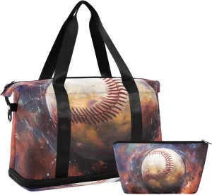 ALAZA Baseball Abstract Galaxy Gym Bag Sports Duffel Bag with Shoes Compartment, Overnight Weekender Travel Tote Bag for Women Men Trip College
