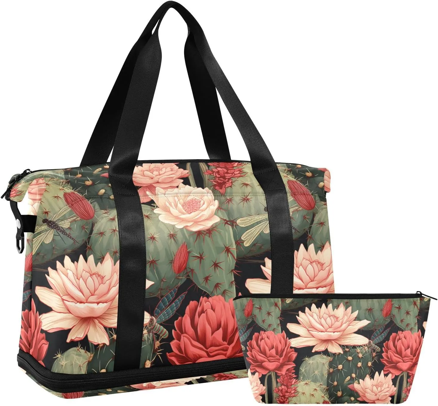 ALAZA Cactuses Dragonfly Gym Bag Sports Duffel Bag with Shoes Compartment, Overnight Weekender Travel Tote Bag for Women Men Trip College