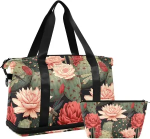 ALAZA Cactuses Dragonfly Gym Bag Sports Duffel Bag with Shoes Compartment, Overnight Weekender Travel Tote Bag for Women Men Trip College