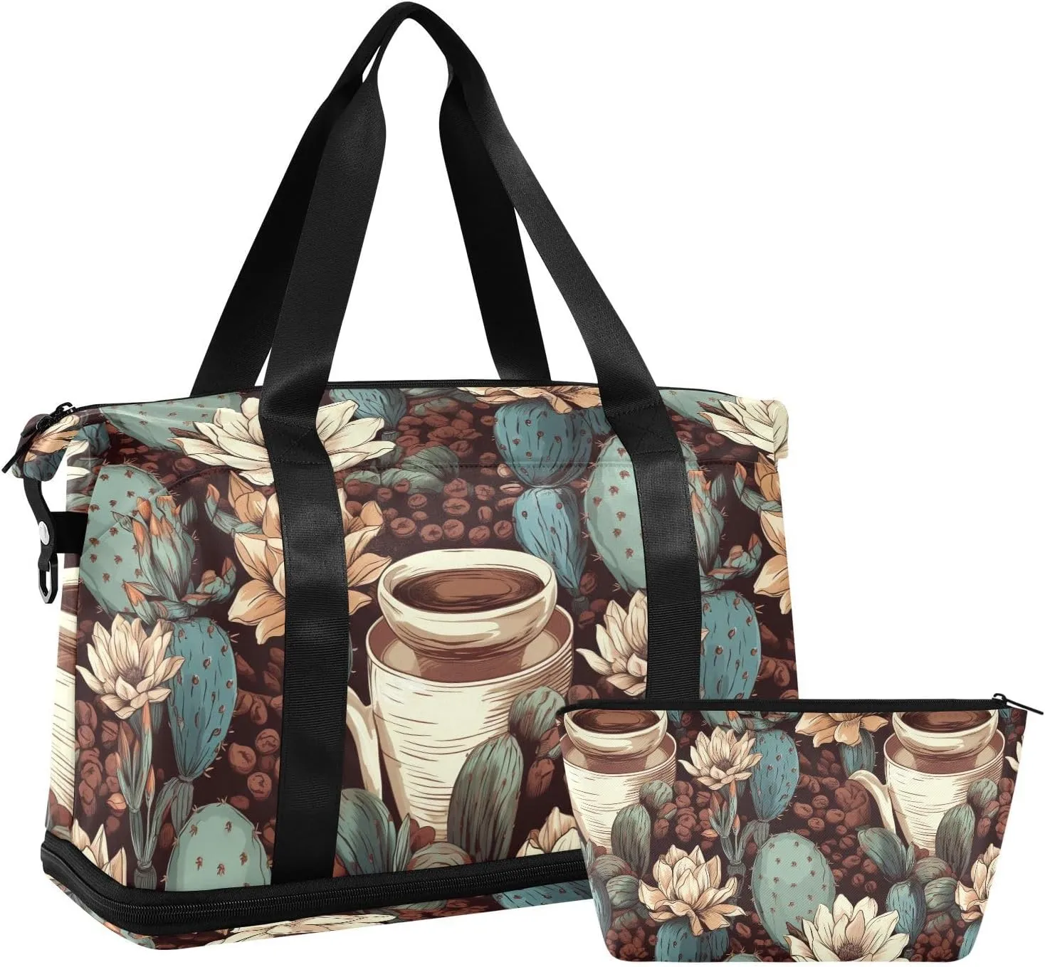 ALAZA Coffee Cactuses Gym Bag Sports Duffel Bag with Shoes Compartment, Overnight Weekender Travel Tote Bag for Women Men Trip College
