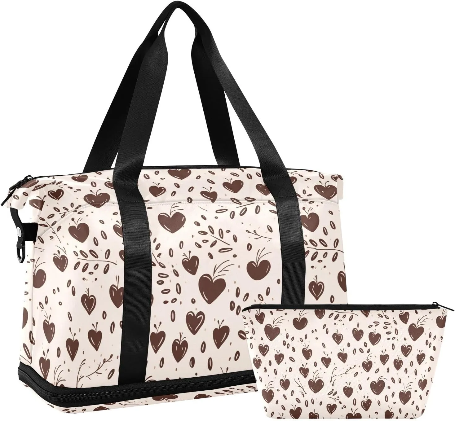 ALAZA Coffee Hearts Gym Bag Sports Duffel Bag with Shoes Compartment, Overnight Weekender Travel Tote Bag for Women Men Trip College