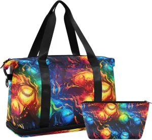 ALAZA Colorful Baseballs Gym Bag Sports Duffel Bag with Shoes Compartment, Overnight Weekender Travel Tote Bag for Women Men Trip College