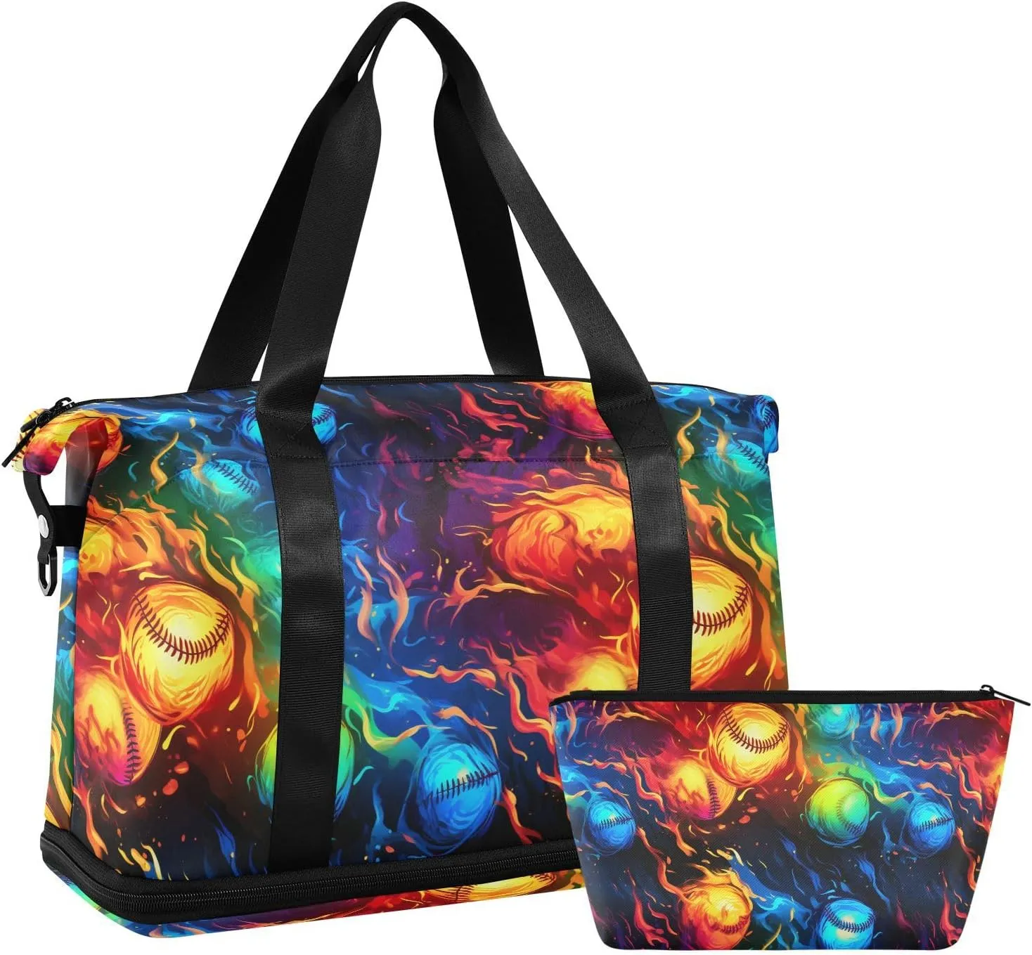 ALAZA Colorful Baseballs Gym Bag Sports Duffel Bag with Shoes Compartment, Overnight Weekender Travel Tote Bag for Women Men Trip College