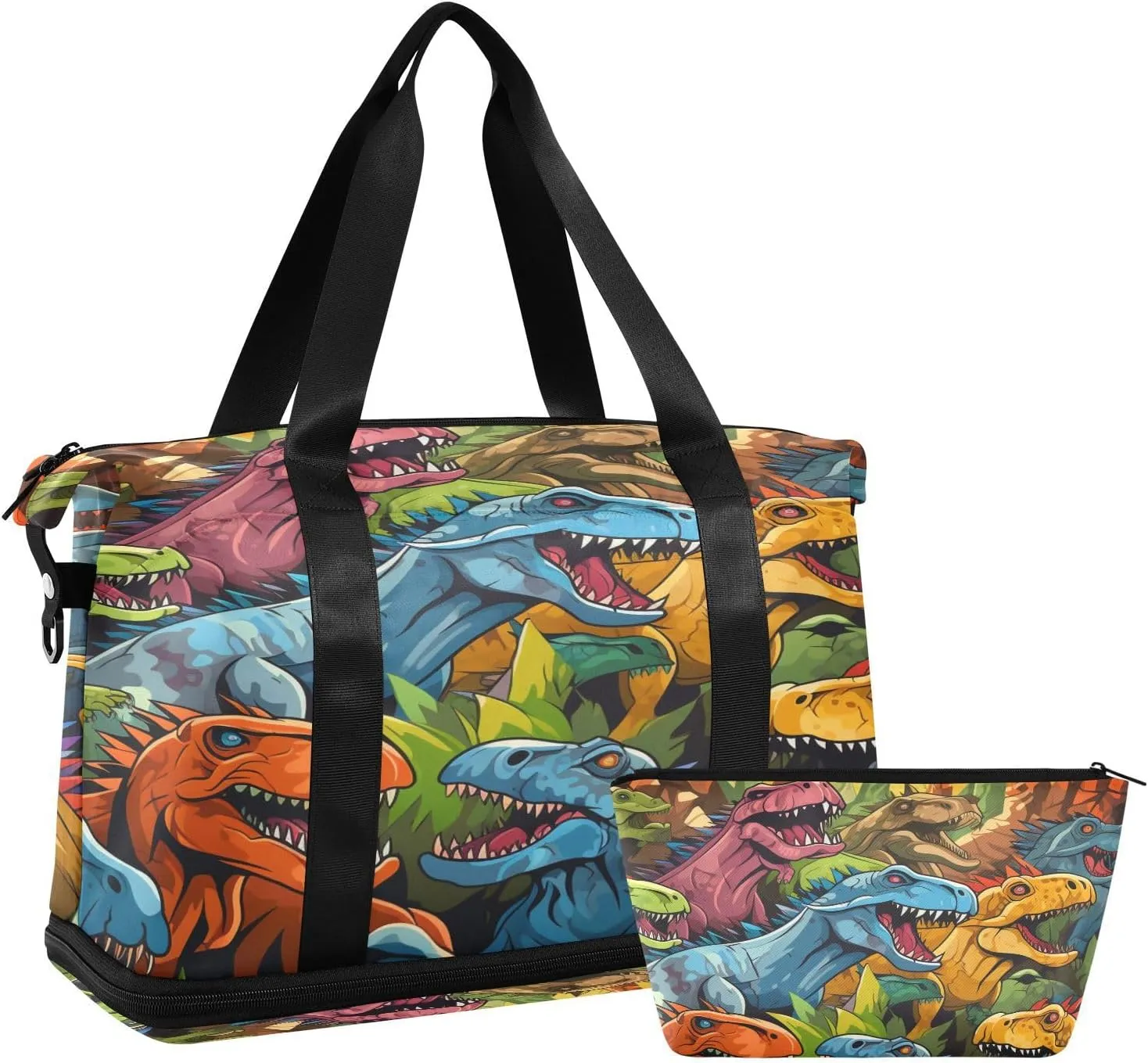 ALAZA Colorful Dinosaurs Gym Bag Sports Duffel Bag with Shoes Compartment, Overnight Weekender Travel Tote Bag for Women Men Trip College