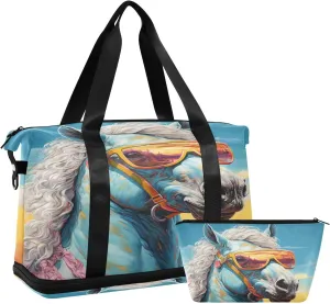 ALAZA Cool Horse Gym Bag Sports Duffel Bag with Shoes Compartment, Overnight Weekender Travel Tote Bag for Women Men Trip College