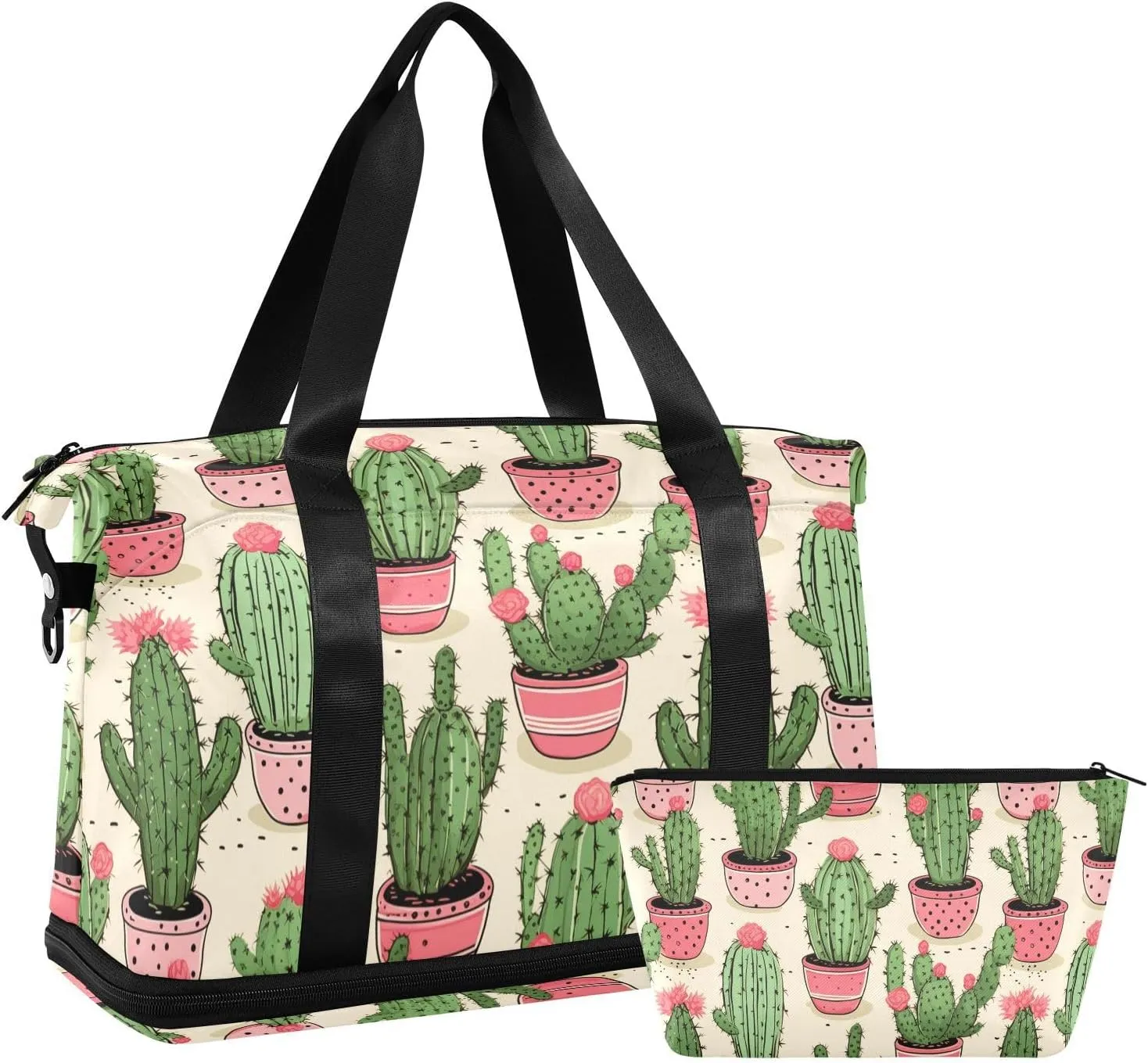 ALAZA Cute Cactus Dots Gym Bag Sports Duffel Bag with Shoes Compartment, Overnight Weekender Travel Tote Bag for Women Men Trip College