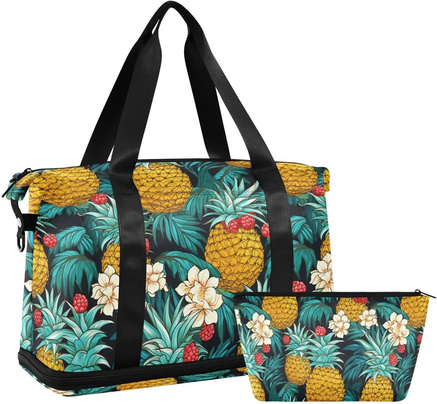 ALAZA Cute Pineapples Gym Bag Sports Duffel Bag with Shoes Compartment, Overnight Weekender Travel Tote Bag for Women Men Trip College