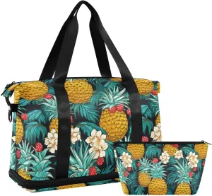 ALAZA Cute Pineapples Gym Bag Sports Duffel Bag with Shoes Compartment, Overnight Weekender Travel Tote Bag for Women Men Trip College