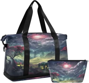 ALAZA Dinosaur Forest Gym Bag Sports Duffel Bag with Shoes Compartment, Overnight Weekender Travel Tote Bag for Women Men Trip College