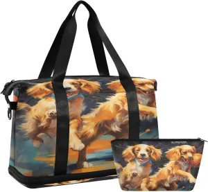 ALAZA Dogs Basketball Gym Bag Sports Duffel Bag with Shoes Compartment, Overnight Weekender Travel Tote Bag for Women Men Trip College