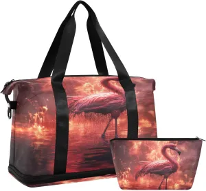 ALAZA Fantasy Flamingo Gym Bag Sports Duffel Bag with Shoes Compartment, Overnight Weekender Travel Tote Bag for Women Men Trip College