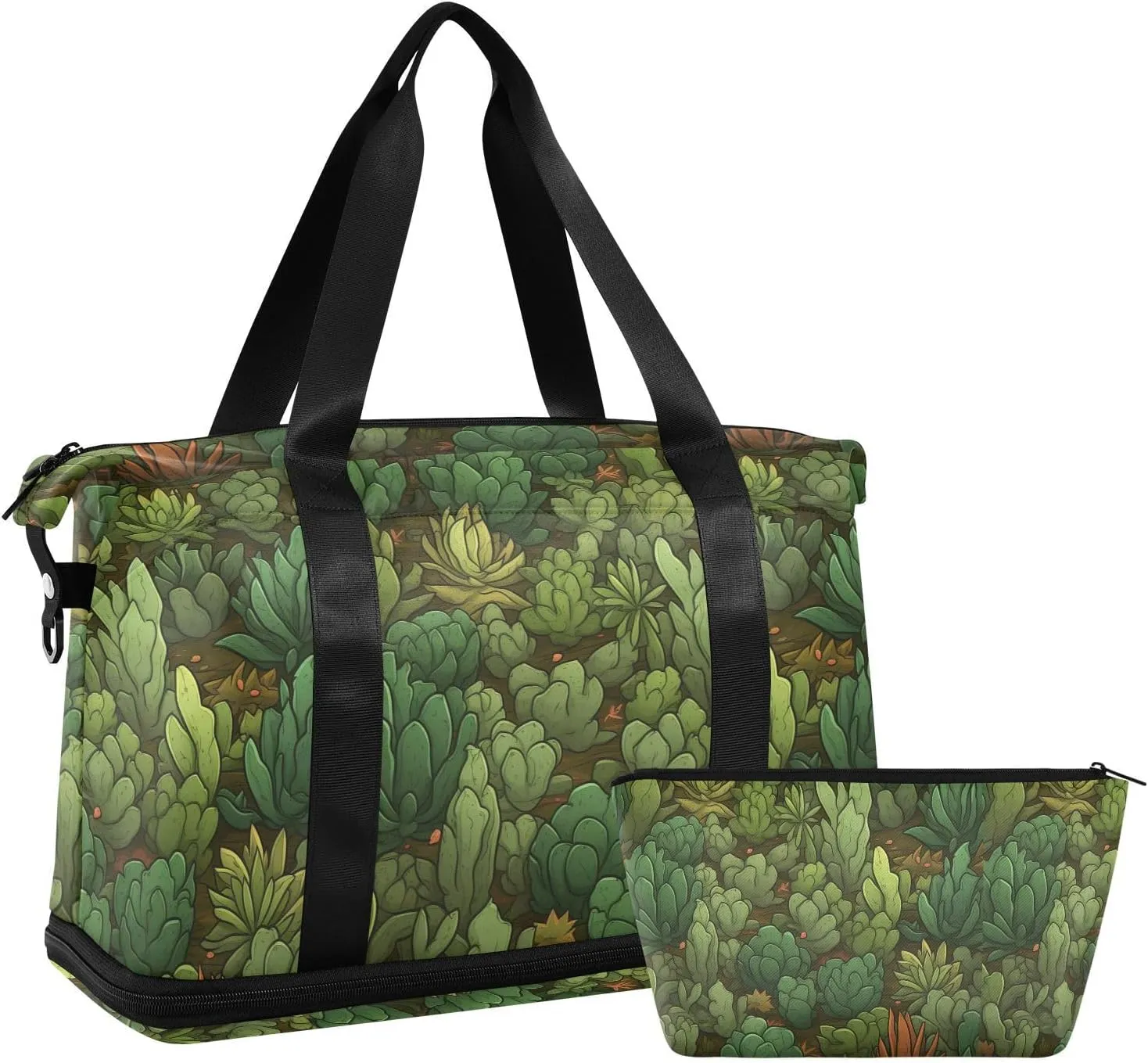 ALAZA Green Cactuses Gym Bag Sports Duffel Bag with Shoes Compartment, Overnight Weekender Travel Tote Bag for Women Men Trip College