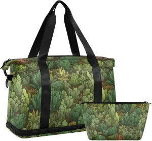 ALAZA Green Cactuses Gym Bag Sports Duffel Bag with Shoes Compartment, Overnight Weekender Travel Tote Bag for Women Men Trip College
