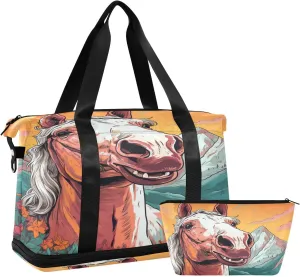 ALAZA Horse Flowers Mountain Gym Bag Sports Duffel Bag with Shoes Compartment, Overnight Weekender Travel Tote Bag for Women Men Trip College