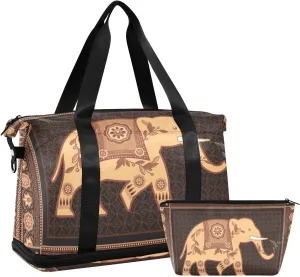 ALAZA Indian Elephant Gym Bag Sports Duffel Bag with Shoes Compartment, Overnight Weekender Travel Tote Bag for Women Men Trip College
