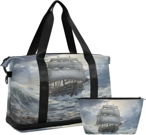 ALAZA Nautical Gym Bag Sports Duffel Bag with Shoes Compartment, Overnight Weekender Travel Tote Bag for Women Men Trip College