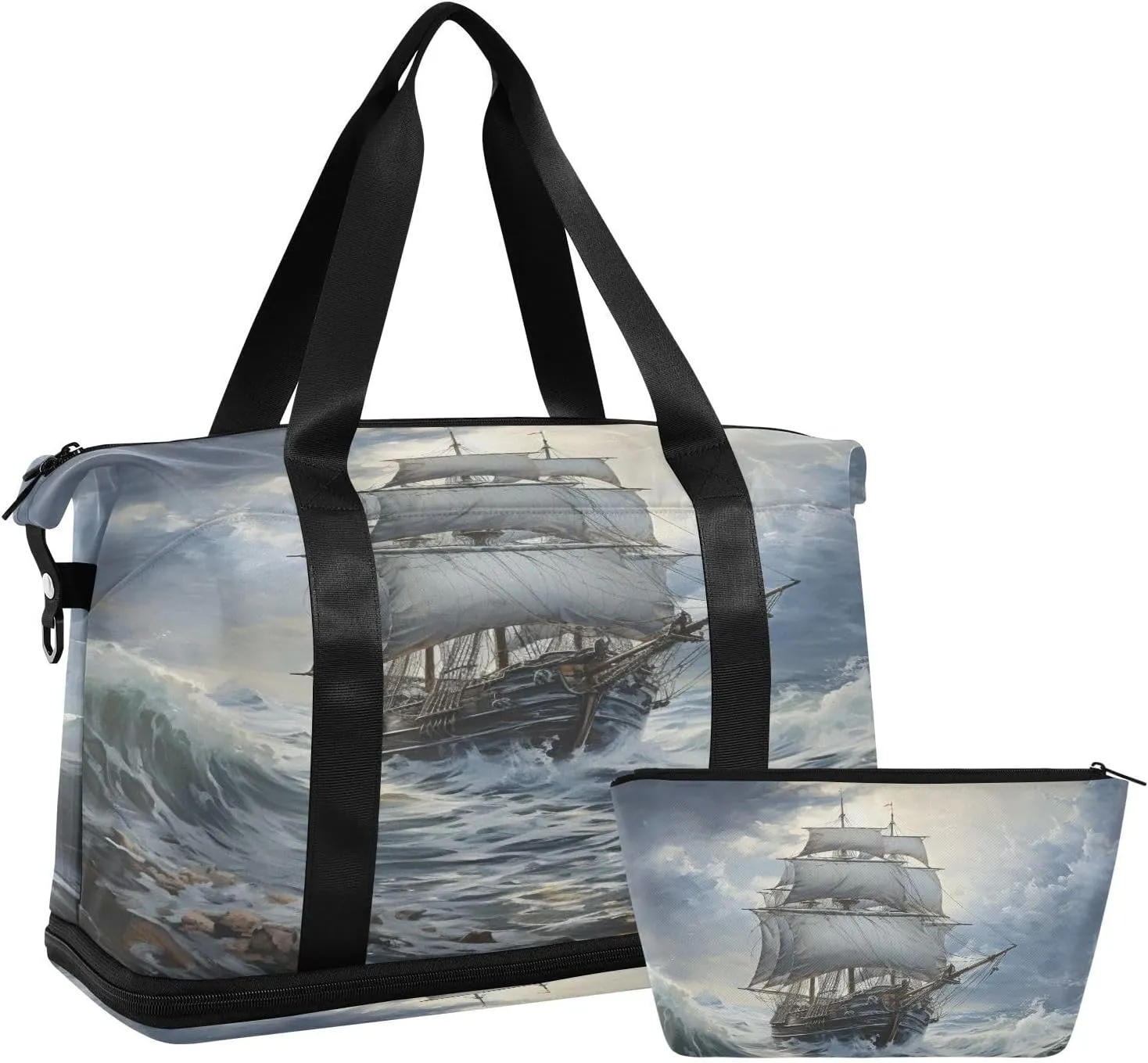 ALAZA Nautical Gym Bag Sports Duffel Bag with Shoes Compartment, Overnight Weekender Travel Tote Bag for Women Men Trip College