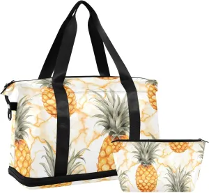 ALAZA Pineapples Marble Gym Bag Sports Duffel Bag with Shoes Compartment, Overnight Weekender Travel Tote Bag for Women Men Trip College