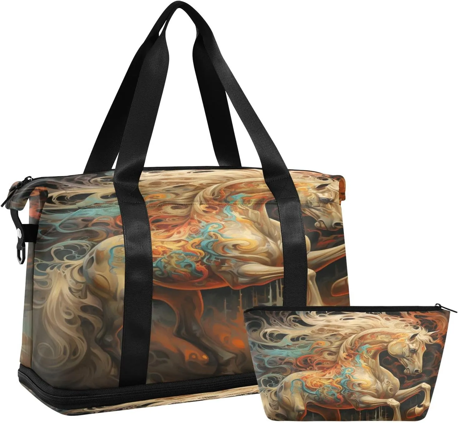 ALAZA Retro Horse Gym Bag Sports Duffel Bag with Shoes Compartment, Overnight Weekender Travel Tote Bag for Women Men Trip College