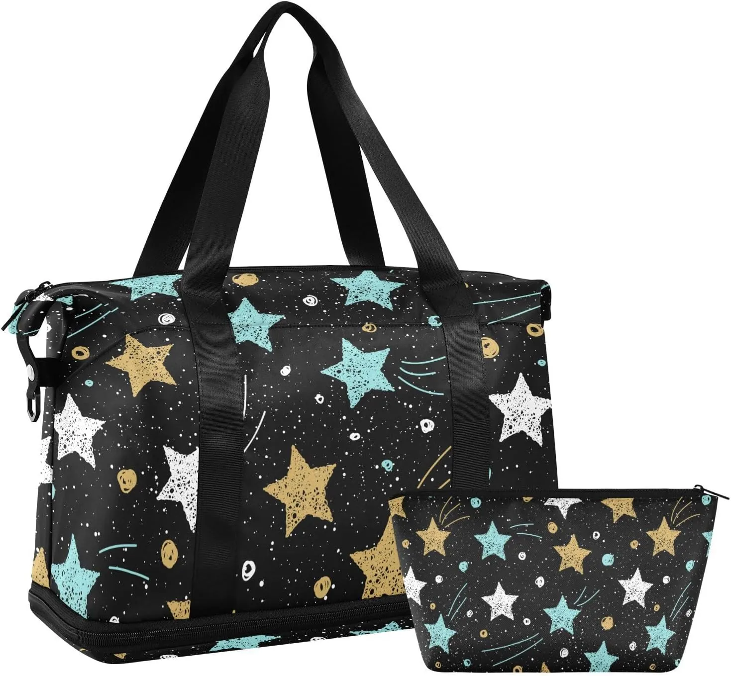 ALAZA Retro Star Gym Bag Sports Duffel Bag with Shoes Compartment, Overnight Weekender Travel Tote Bag for Women Men Trip College