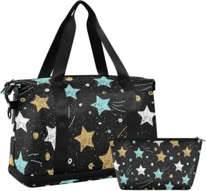ALAZA Retro Star Gym Bag Sports Duffel Bag with Shoes Compartment, Overnight Weekender Travel Tote Bag for Women Men Trip College
