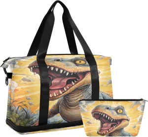 ALAZA Roar Dinosaur Gym Bag Sports Duffel Bag with Shoes Compartment, Overnight Weekender Travel Tote Bag for Women Men Trip College