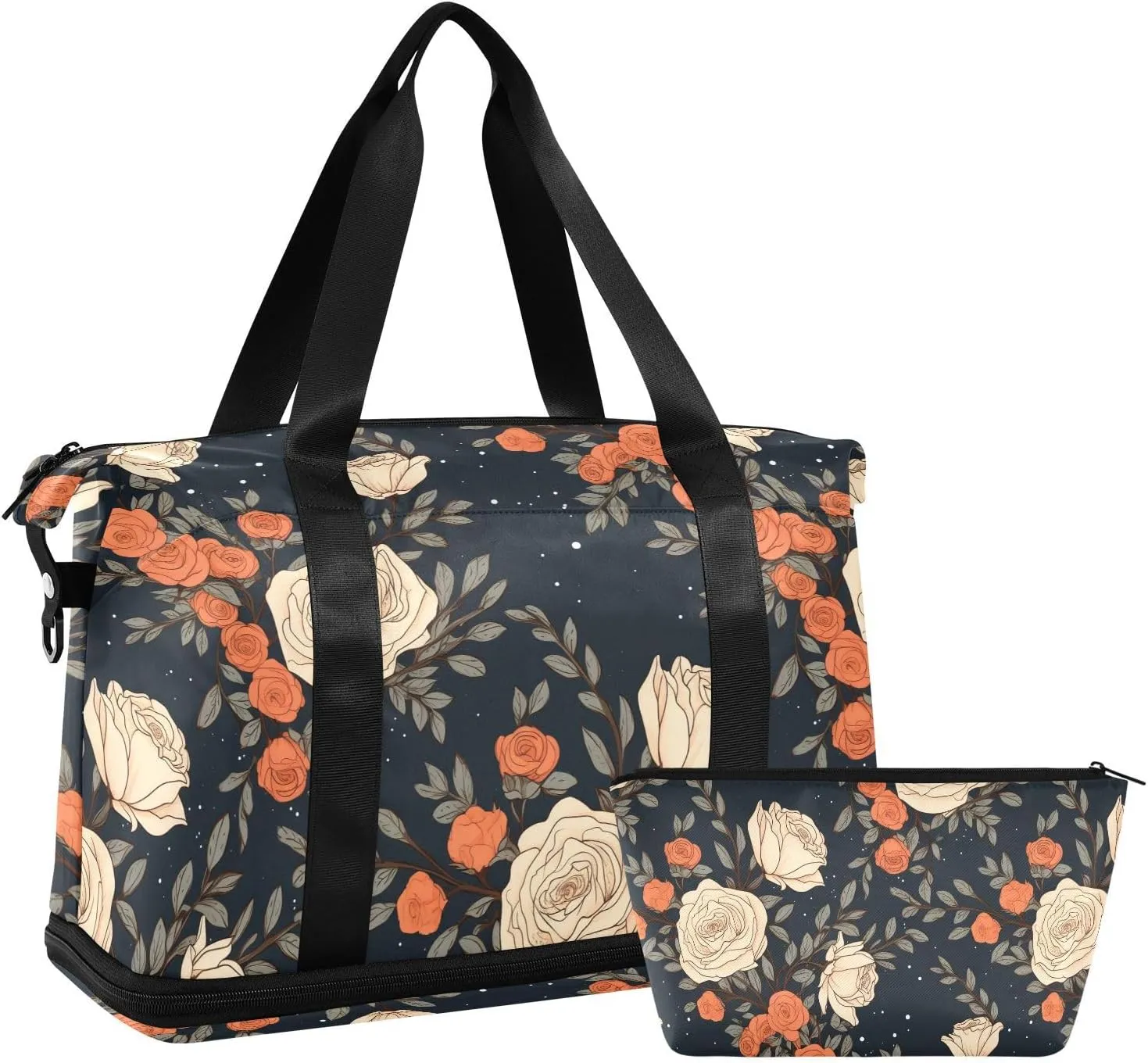 ALAZA Roses Dots Gym Bag Sports Duffel Bag with Shoes Compartment, Overnight Weekender Travel Tote Bag for Women Men Trip College