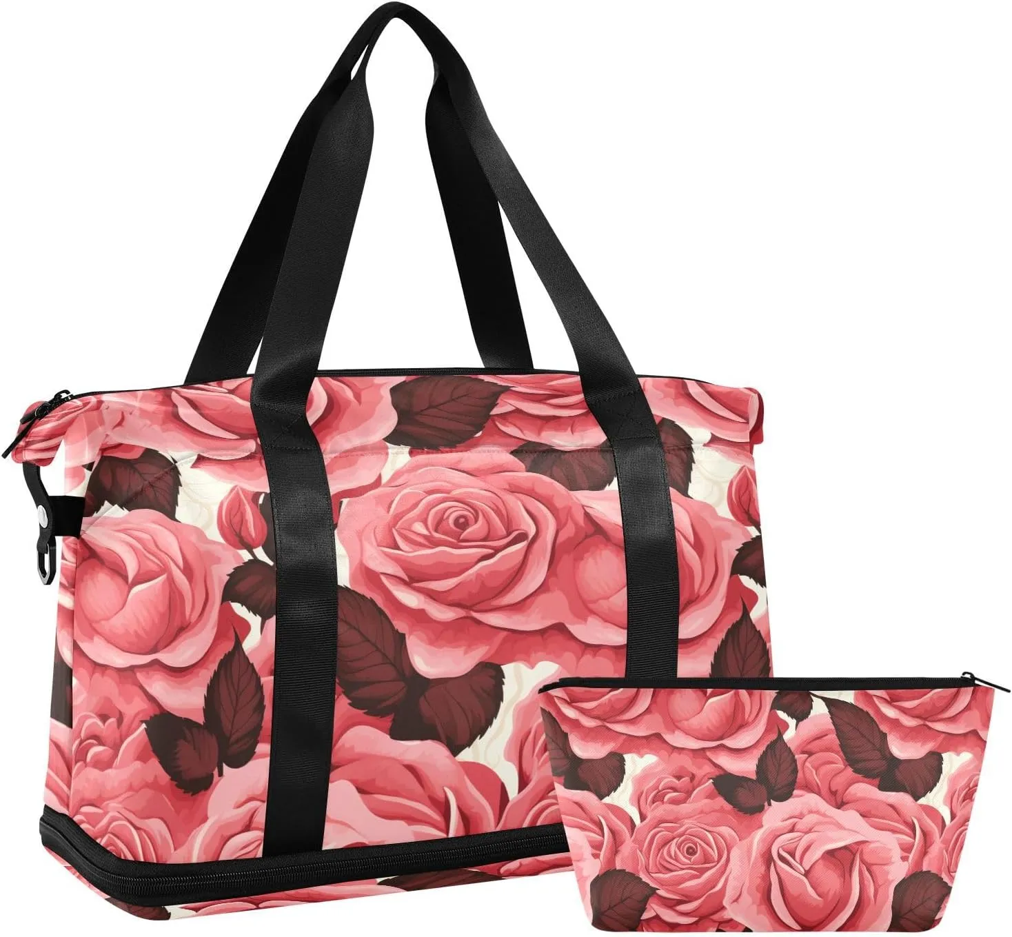ALAZA Roses Floral Gym Bag Sports Duffel Bag with Shoes Compartment, Overnight Weekender Travel Tote Bag for Women Men Trip College