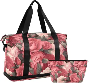 ALAZA Roses Flowers Gym Bag Sports Duffel Bag with Shoes Compartment, Overnight Weekender Travel Tote Bag for Women Men Trip College
