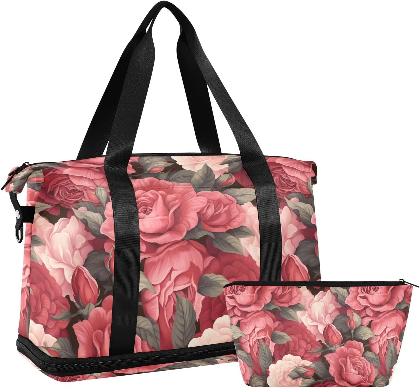 ALAZA Roses Flowers Gym Bag Sports Duffel Bag with Shoes Compartment, Overnight Weekender Travel Tote Bag for Women Men Trip College