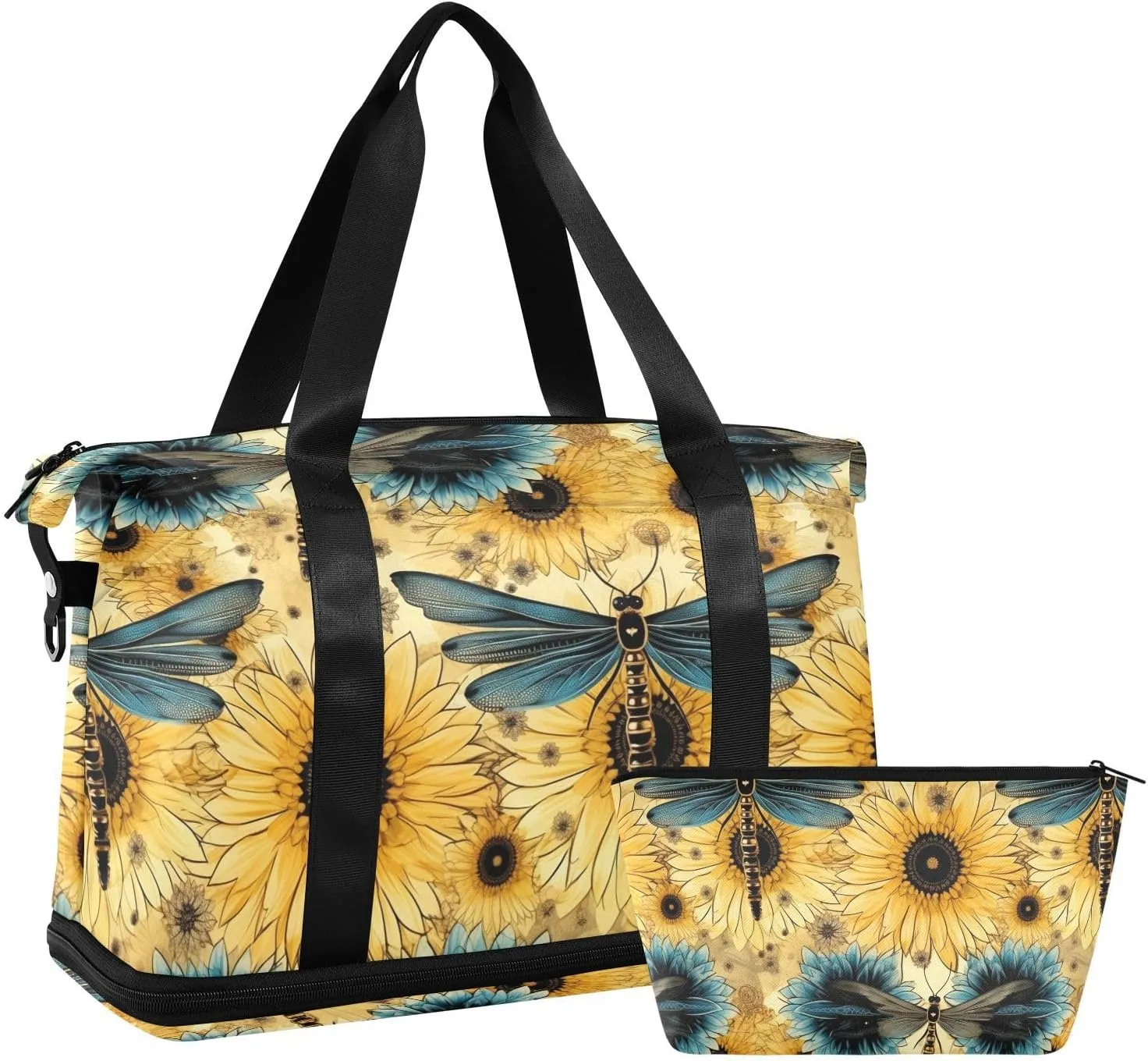 ALAZA Sunflowers Dragonfly Gym Bag Sports Duffel Bag with Shoes Compartment, Overnight Weekender Travel Tote Bag for Women Men Trip College
