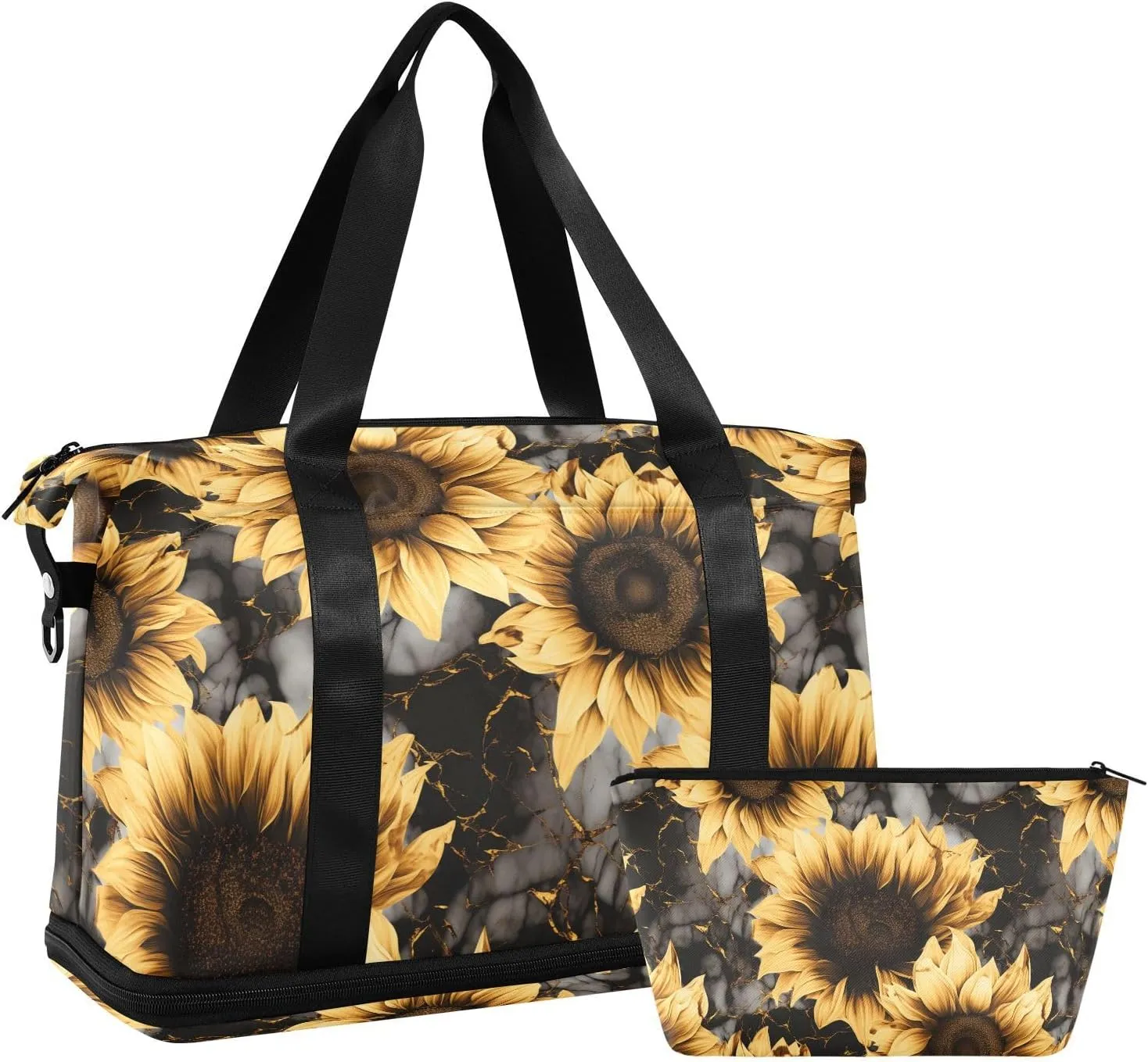 ALAZA Sunflowers Marble Gym Bag Sports Duffel Bag with Shoes Compartment, Overnight Weekender Travel Tote Bag for Women Men Trip College