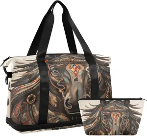 ALAZA Tribal Horse Gym Bag Sports Duffel Bag with Shoes Compartment, Overnight Weekender Travel Tote Bag for Women Men Trip College